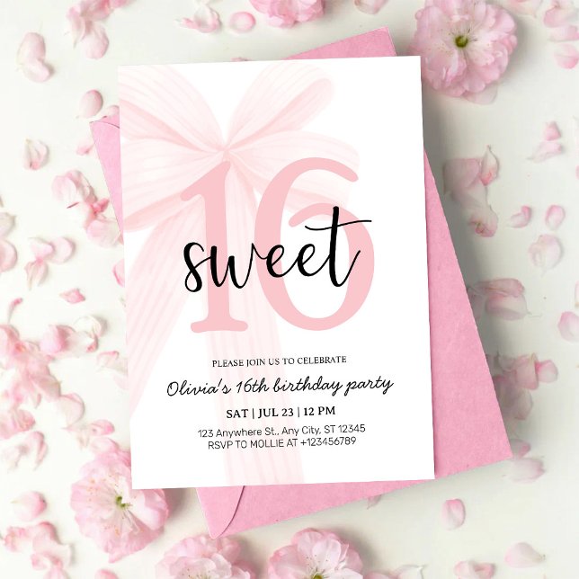 Invitación Elegant Pink Coquette Bow Sweet 16 Birthday (Subido por el creador)