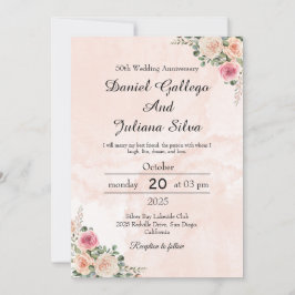 Invitación Elegant Pink Cream Floral Wedding Anniversary