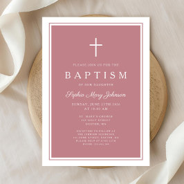 Invitación Elegant Pink Cross Baby Girl Baptism