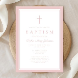 Invitación Elegant Pink Cross Baby Girl Baptism