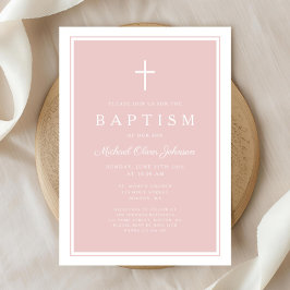 Invitación Elegant Pink Cross Girl Baptism