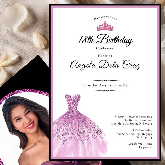 Invitación Elegant pink dress 18th birthday debut (Subido por el creador)