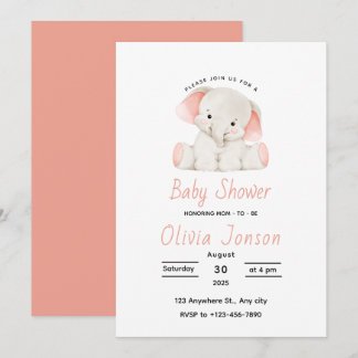 Invitación Elegant Pink Elephant Baby Shower Invitation