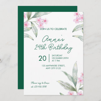 Invitación Elegant Pink Floral 24th Birthday Invitation