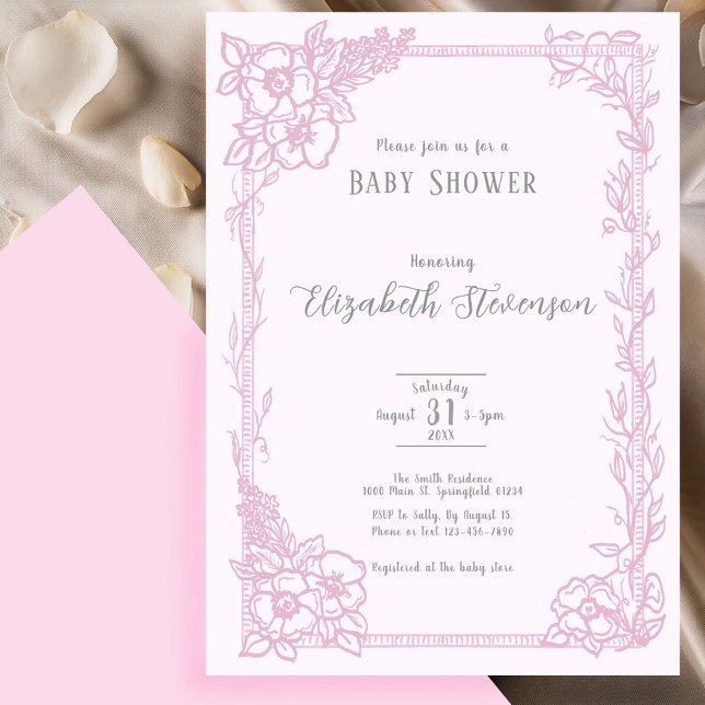 Invitación Elegant Pink Floral Baby Shower  (Subido por el creador)