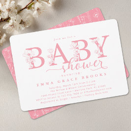 Invitación Elegant Pink Floral Baby Shower Typography