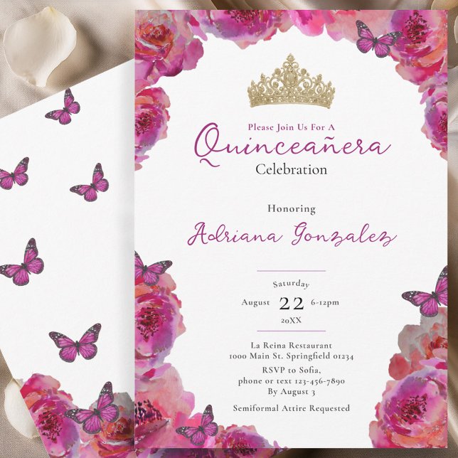 Invitación Elegant Pink Floral Crown Quinceanera (Subido por el creador)
