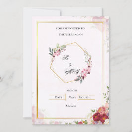 Invitación Elegant Pink Floral Geometric Wedding Invitation