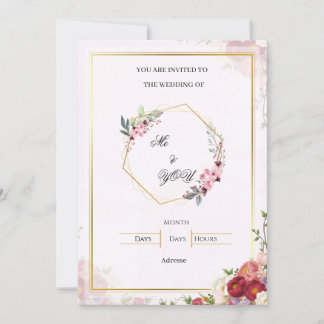 Invitación Elegant Pink Floral Geometric Wedding Invitation