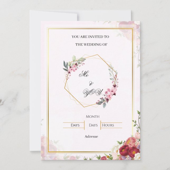 Invitación Elegant Pink Floral Geometric Wedding Invitation (Anverso)