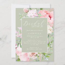 Invitación Elegant Pink Floral Light Sage Green Bridal Shower