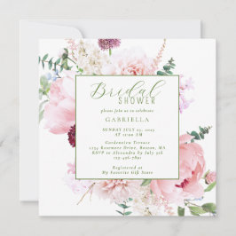 Invitación Elegant Pink Floral Light Sage Green Bridal Shower