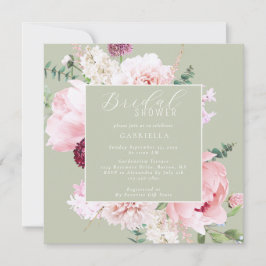 Invitación Elegant Pink Floral Light Sage Green Bridal Shower