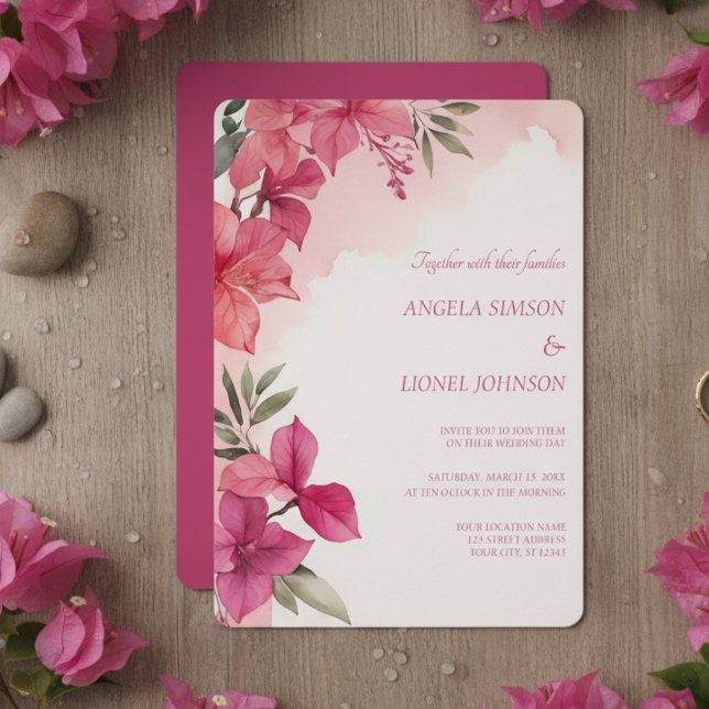 Invitación Elegant Pink Floral Watercolor Wedding (Subido por el creador)