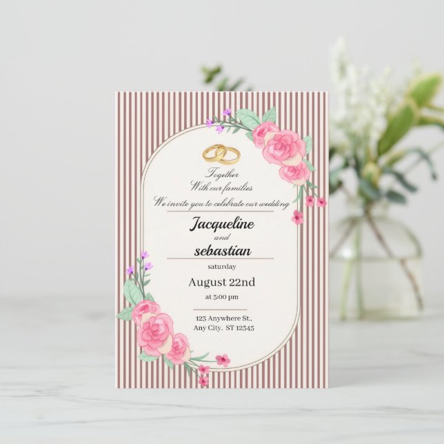 Invitación Elegant Pink Floral Wedding (Anverso de pie)