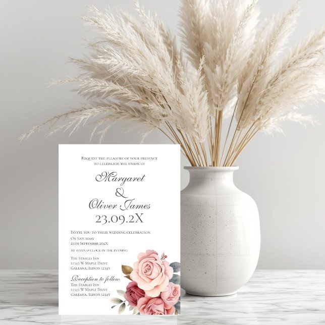 Invitación Elegant Pink Floral Wedding Invitation (Subido por el creador)