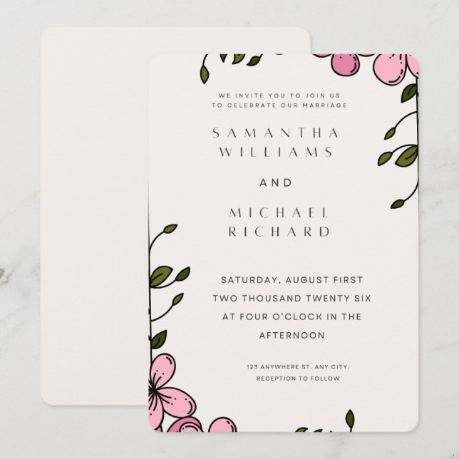 Invitación Elegant Pink Floral Wedding Invitation - Customiza (Anverso / Reverso)