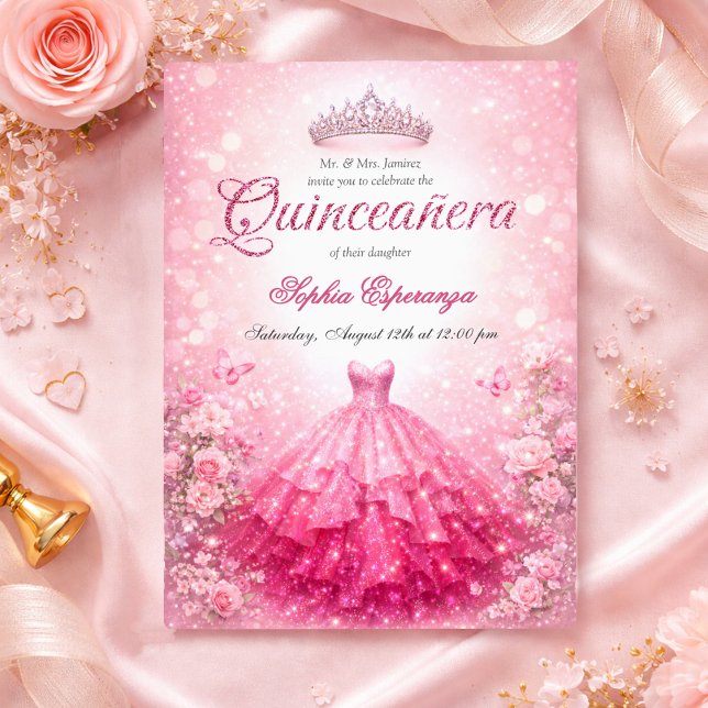 Invitación Elegant Pink & Fuchsia Quinceanera (Subido por el creador)
