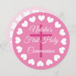 Invitación Elegant pink girl's first holy communion religious