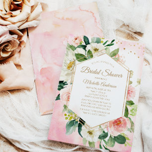 Invitación Elegant Pink Gold Floral Rose Bridal Shower