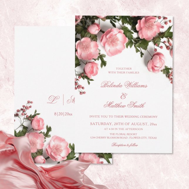 Invitación Elegant Pink Greenery 3D Roses Wedding (Subido por el creador)