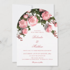 Invitación Elegant Pink Greenery 3D Roses Wedding