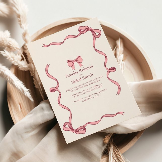 Invitación Elegant Pink Hand Drawn Bow Wedding (Subido por el creador)
