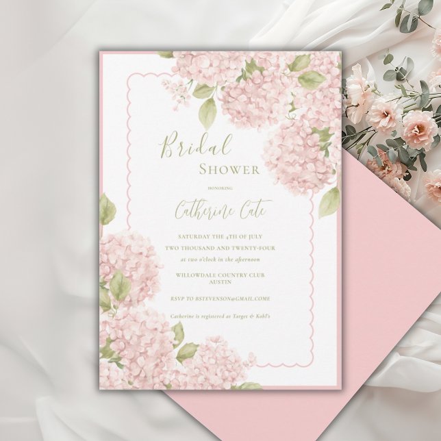 Invitación Elegant Pink Hydrangea Bridal Shower  Invitation (Subido por el creador)