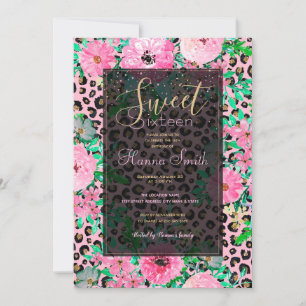 Invitación Elegant Pink Leopard Print and Floral Design