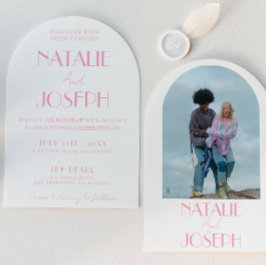 Invitación Elegant Pink Minimalist Wedding Photo Arched