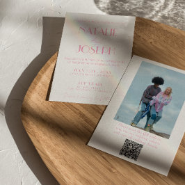 Invitación Elegant Pink Minimalist Wedding Photo QR Code