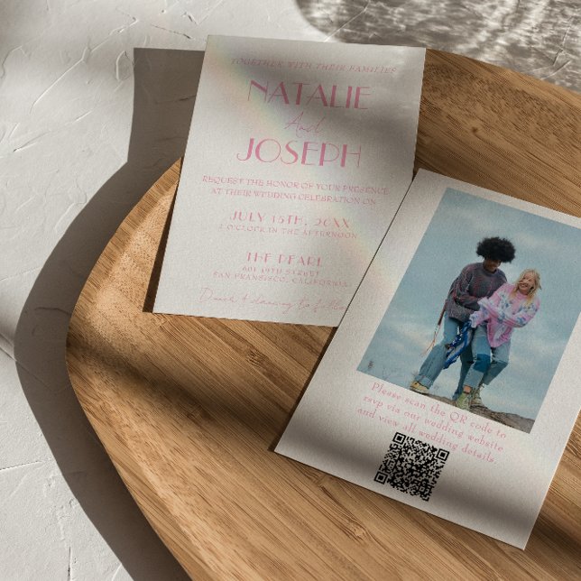 Invitación Elegant Pink Minimalist Wedding Photo QR Code (Subido por el creador)