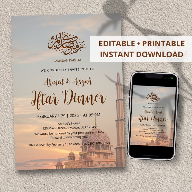 Invitación Elegant Pink Mosque Sunset Iftar Dinner Invitation (Subido por el creador)