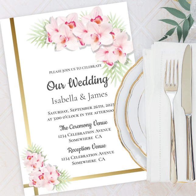 Invitación Elegant Pink Orchid Floral Wedding (Subido por el creador)