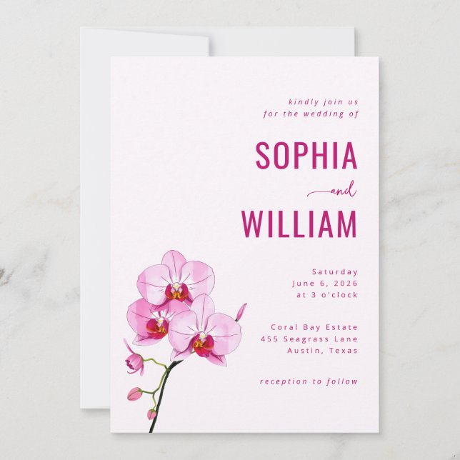 Invitación Elegant Pink Orchid Wedding Invitation (Anverso)