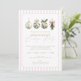 Invitación Elegant Pink Ornament Exchange Christmas Party