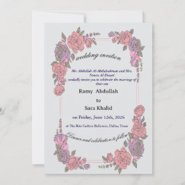 Invitación Elegant Pink Purple Floral Rose Invitation