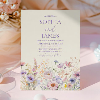 Invitación Elegant Pink Purple Wildflower Meadow Wedding
