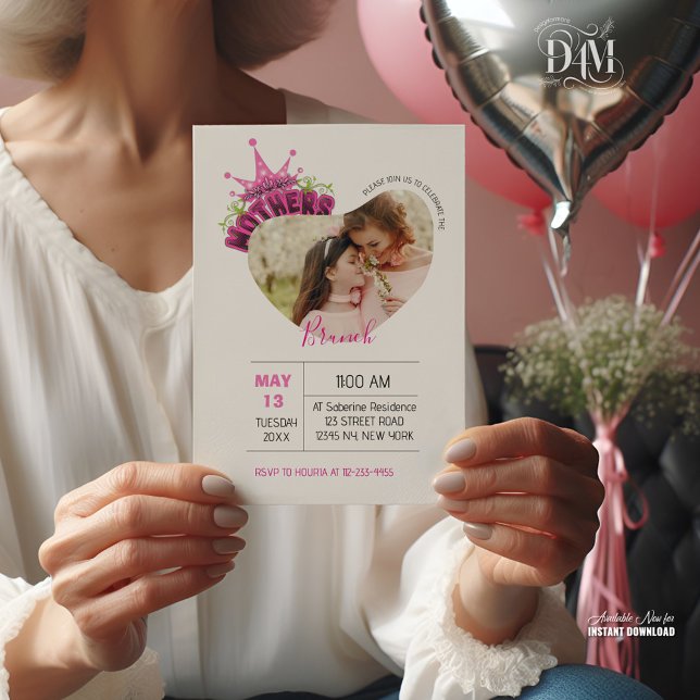 Invitación Elegant Pink Queen Crown Mothers Day Brunch Photos (Subido por el creador)