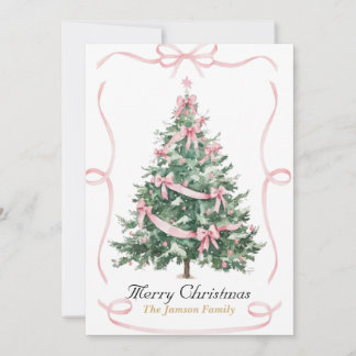 Invitación Elegant Pink Ribbon Christmas Tree Card