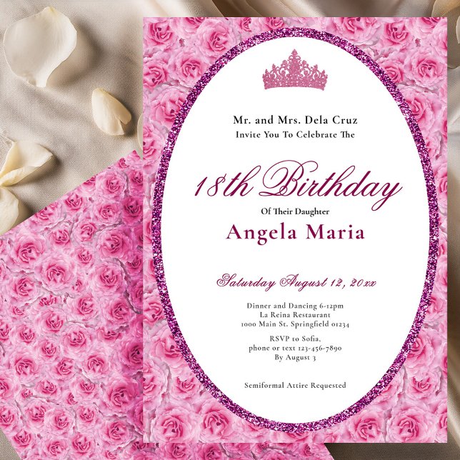 Invitación Elegant Pink Roses Floral 18th Birthday Debut (Subido por el creador)