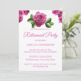 Invitación Elegant Pink Roses Floral retirement party 