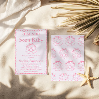 Invitación Elegant Pink Seashell Baby Baby Shower