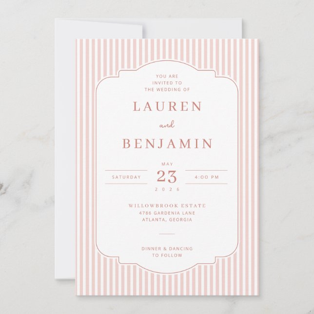 Invitación Elegant Pink Striped Wedding Invitation (Anverso)