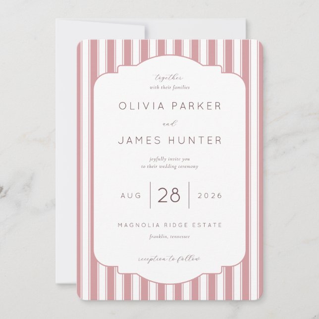 Invitación Elegant Pink Stripes Wedding Invitation (Anverso)