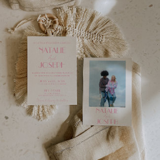 Invitación Elegant Pink Stylish Minimalist Wedding Photo 