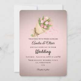 Invitación Elegant Pink Tulips Bouquet Wedding