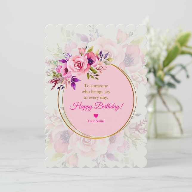 Invitación Elegant Pink Watercolor Floral Birthday (Anverso de pie)