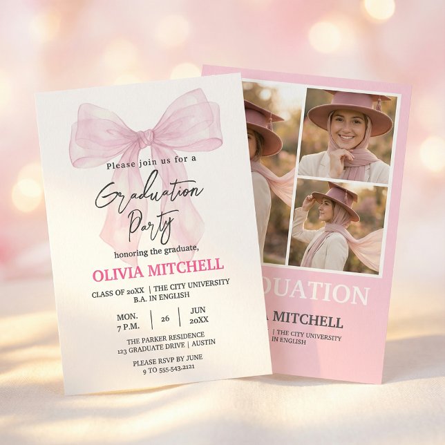 Invitación Elegant Pink Watercolor Graduation Party (#ElegantGraduation #PinkWatercolorDesign #DreamyGraduation #CelebrationEvent2026 #SoftPinkAesthetic)