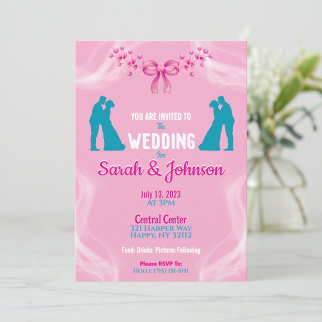 Invitación Elegant Pink Wedding Invitation (Anverso de pie)